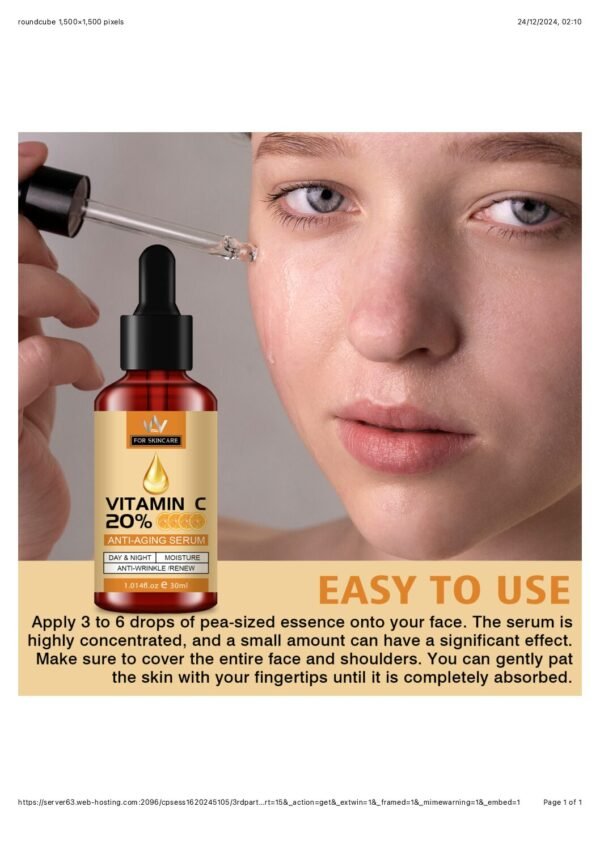 Vitamin C Serum 20% For Face, Pure Vitamin C Face Serum for Wrinkles, Acne, Dry Skin, and Dark Spots – Facial Vitamin C Serum - Image 4