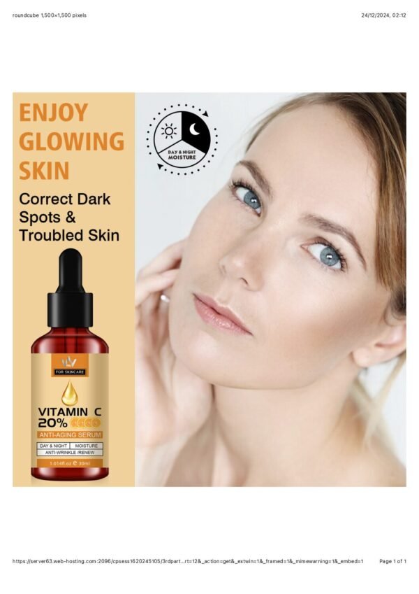 Vitamin C Serum 20% For Face, Pure Vitamin C Face Serum for Wrinkles, Acne, Dry Skin, and Dark Spots – Facial Vitamin C Serum - Image 2